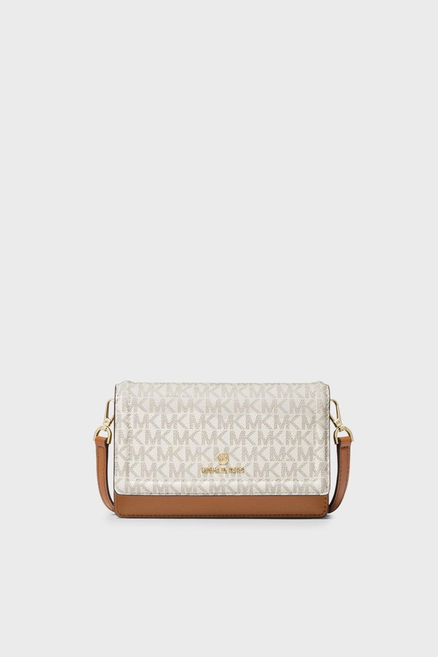 Michael Kors Michael Kors Kadın Metalik Kabartmalı Logo Desenli Kart Bölmeli Çıtçıt Kapamalı Fermuar Cepli %100 Deri Bej Omuz Çantası 32S1GT9C2B-VNLSFTPNK
