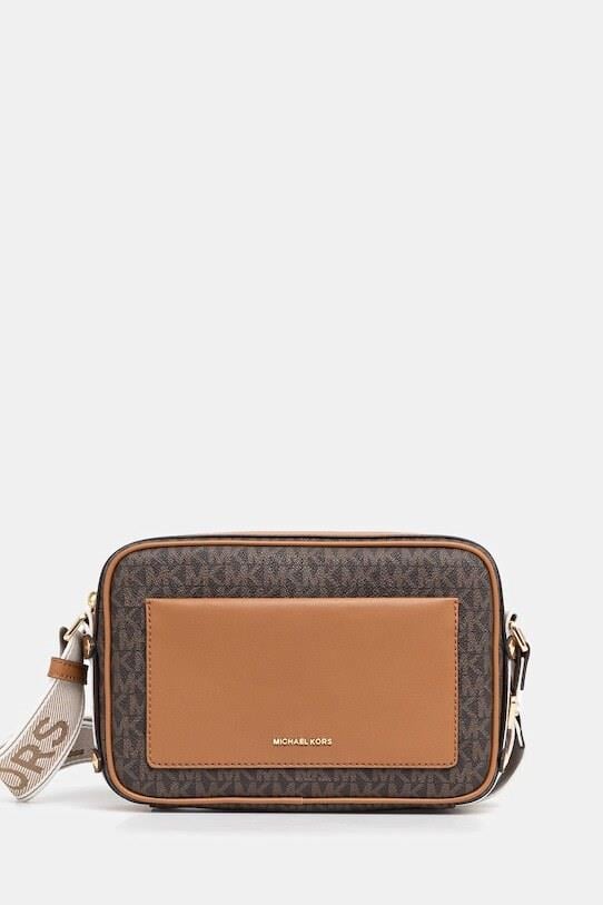 Michael Kors Michael Kors Kadın MK Yazı Desen Ön Bölüm Deri Cep Ayarlanabilir Askı Kahverengi Omuz Çantası 32R5G5VC9B-BRNACORN