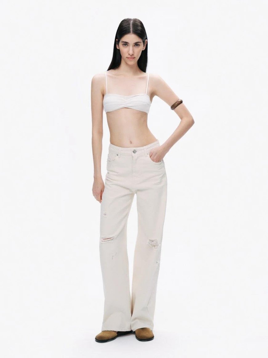Nocturune Nocturune Kadın Regular Fit Normal Bel Yırtmaç Detaylı Geniş Paça Ekru Jeans N25YD18143-EKRU