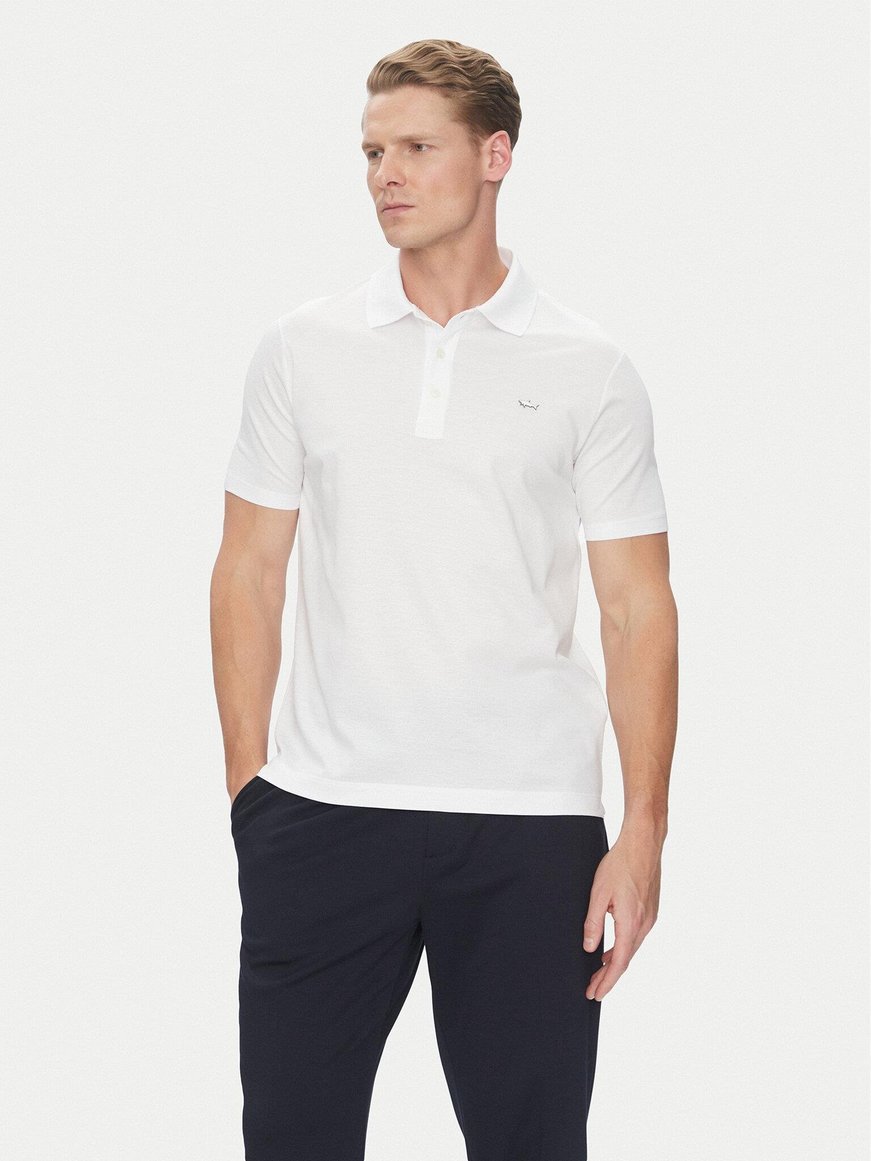Paul Shark Paul Shark Erkek Kısa Kollu Pamuklu Düğme Kapamalı Polo Yaka Beyaz-Gümüş Polo Yaka T-Shirt 25411232-10A