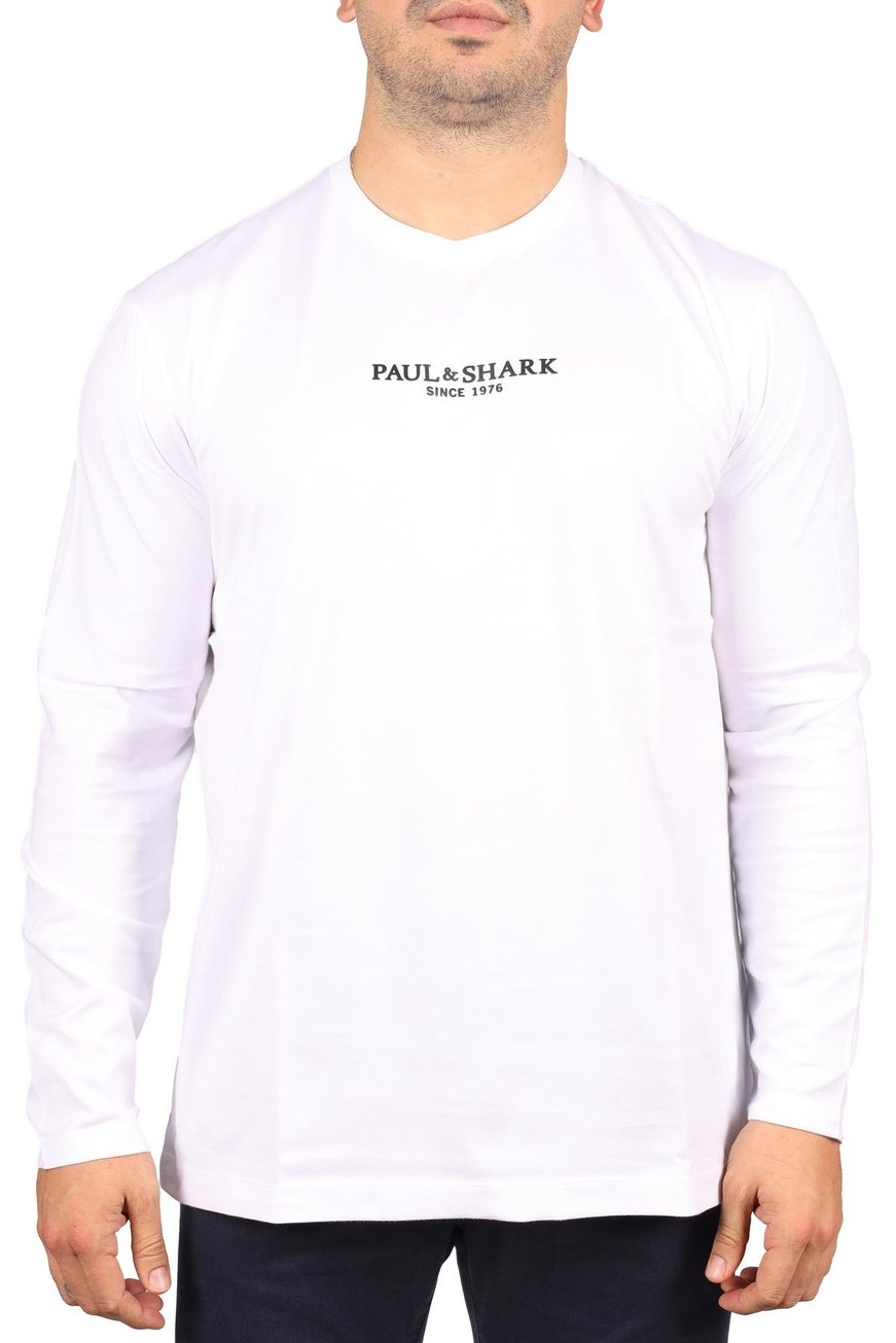 Paul Shark Paul Shark Erkek Marka Logolu Uzun Kollu Rahat Beyaz T-Shirt 13311624-010