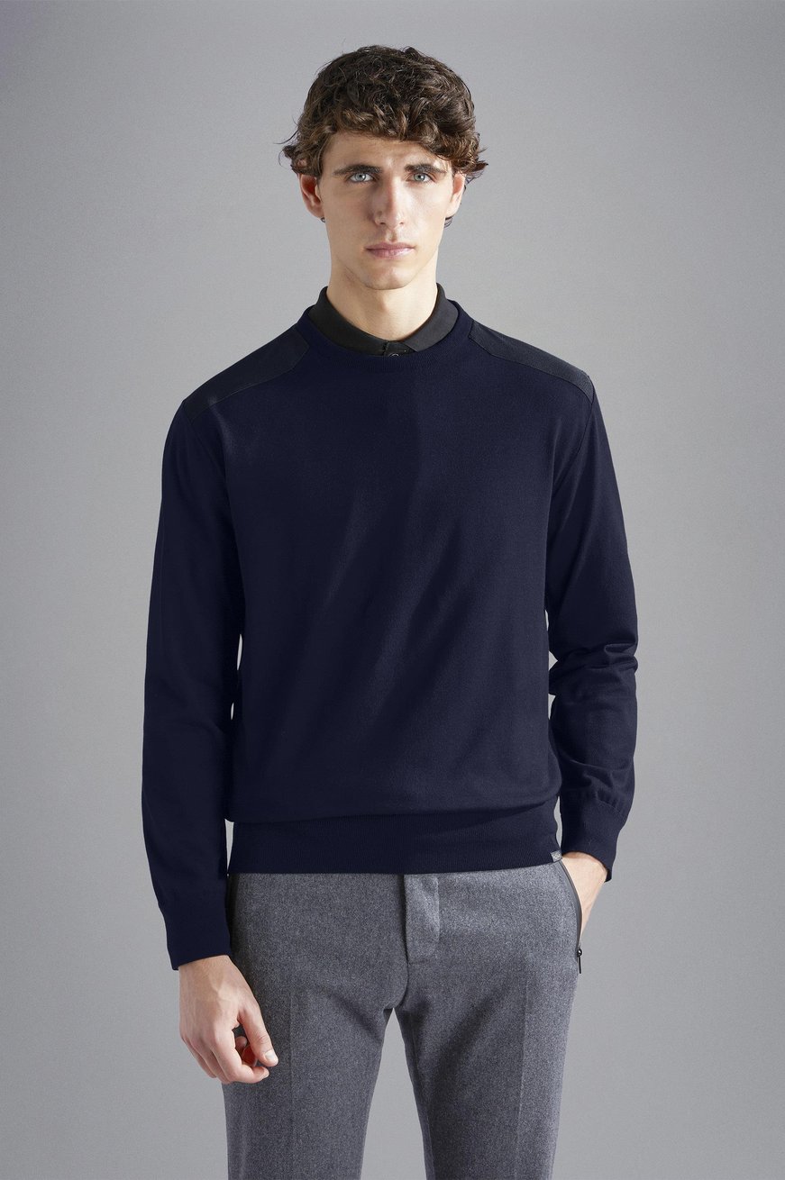 Paul Shark Paul Shark Erkek Pamuklu Bisiklet Yaka Regular Fit Uzun Kollu Mavi Kazak 14311036-013