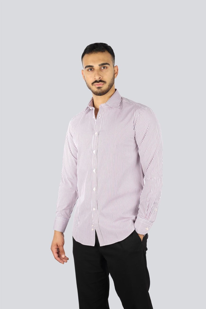 Paul Shark Paul Shark Erkek Slim Fit Çizgi Desenli Pamuklu Uzun Kollu Mavi-Kırmızı Gömlek 25413060CF-V91