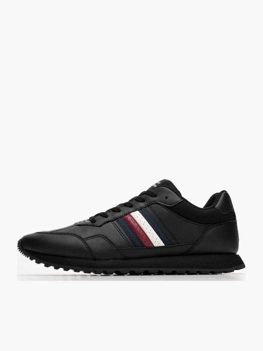 Tommy Hilfiger Tommy Hilfiger Erkek Düşük Bilekli Rahat Taban Bayrak Logolu Deri Siyah Sneaker FM0FM05637-BDS