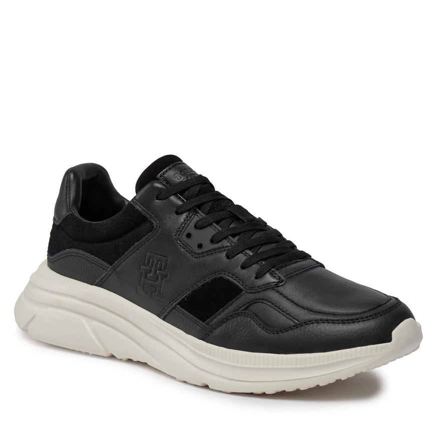 Tommy Hilfiger Tommy Hilfiger Erkek Marka Logolu Bağcıklı Kaydırmaz Tabanlı Günlük Siyah Sneaker FM0FM04879-BDS