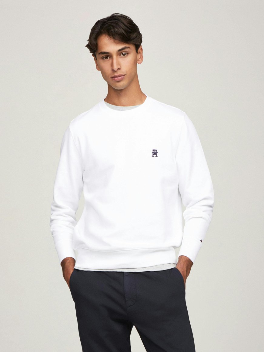 Tommy Hilfiger Tommy Hilfiger Erkek Marka Logolu Uzun Kollu Rahat Beyaz Sweatshirt MW0MW34400-YBR