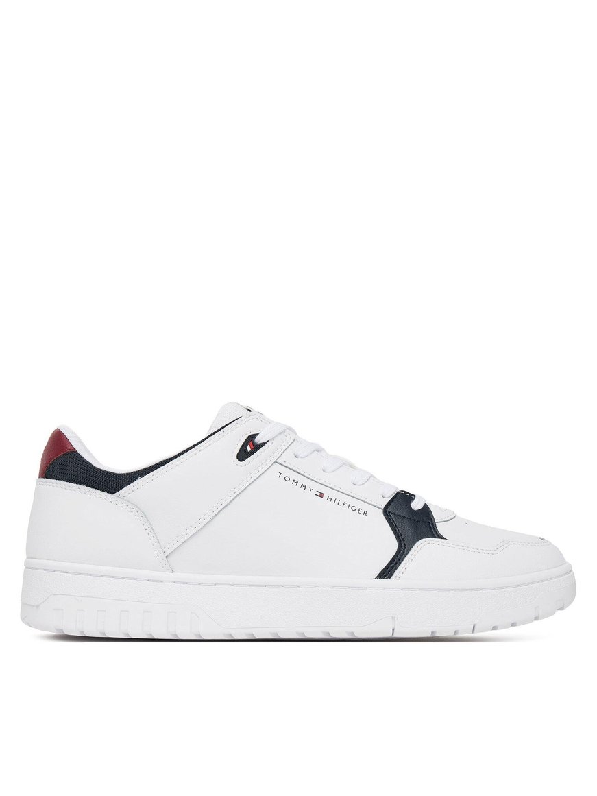 TOMMY HILFIGER Tommy Hilfiger Erkek Nefes Alabilen Üst Yüzey Düşük Bilek Rahat Tabanlı Deri Beyaz Sneaker FM0FM05518-YBS