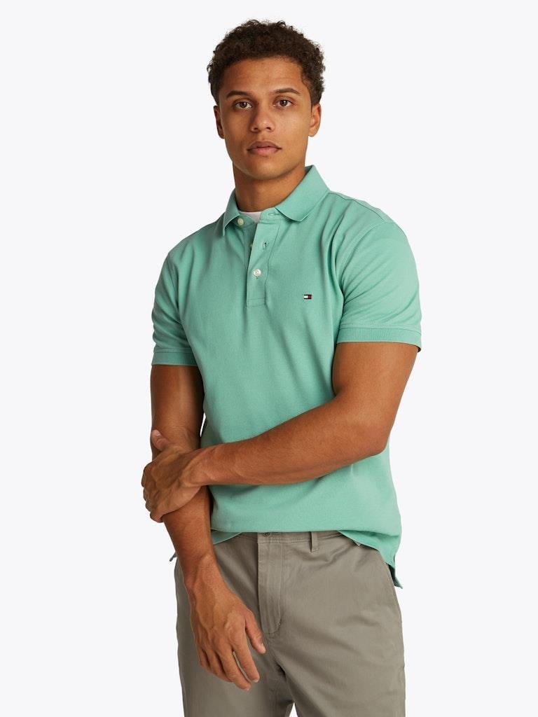 TOMMY HILFIGER Tommy Hilfiger Erkek Pamuklu Polo Yakalı Düğme Kapamalı Kısa Kollu Yeşil Polo Yaka T-Shirt MW0MW17771-L3J