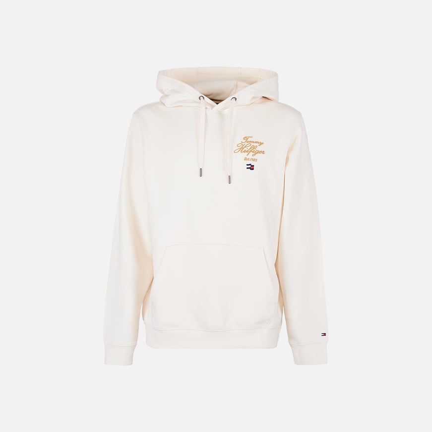 TOMMY HILFIGER Tommy Hilfiger Erkek Pamuklu Regular Fit Kapüşonlu Uzun Kollu Krem Sweatshirt MW0MW37475-Z00