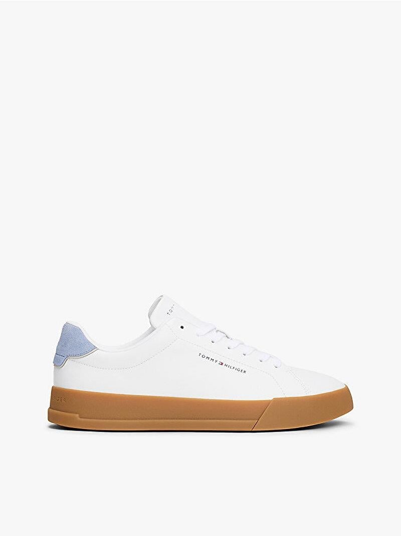 TOMMY HILFIGER Tommy Hilfiger Erkek Rahat Düz Taban Topuk Renk Geçişli Deri Beyaz Sneaker FM0FM05367-05O