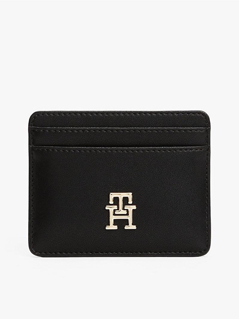 TOMMY HILFIGER Tommy Hilfiger Kadın Ana Bölmeli Gold TH Monogram Logolu Siyah Cüzdan AW0AW17474-BDS