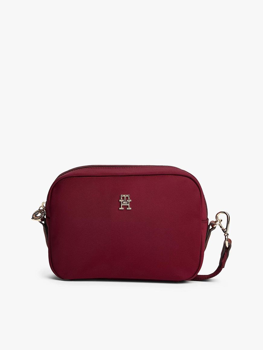 Tommy Hilfiger Tommy Hilfiger Kadın Ayarlanabilir Omuz Askılı TH Monogram Logolu Bordo Omuz Çantası AW0AW17704-VLP