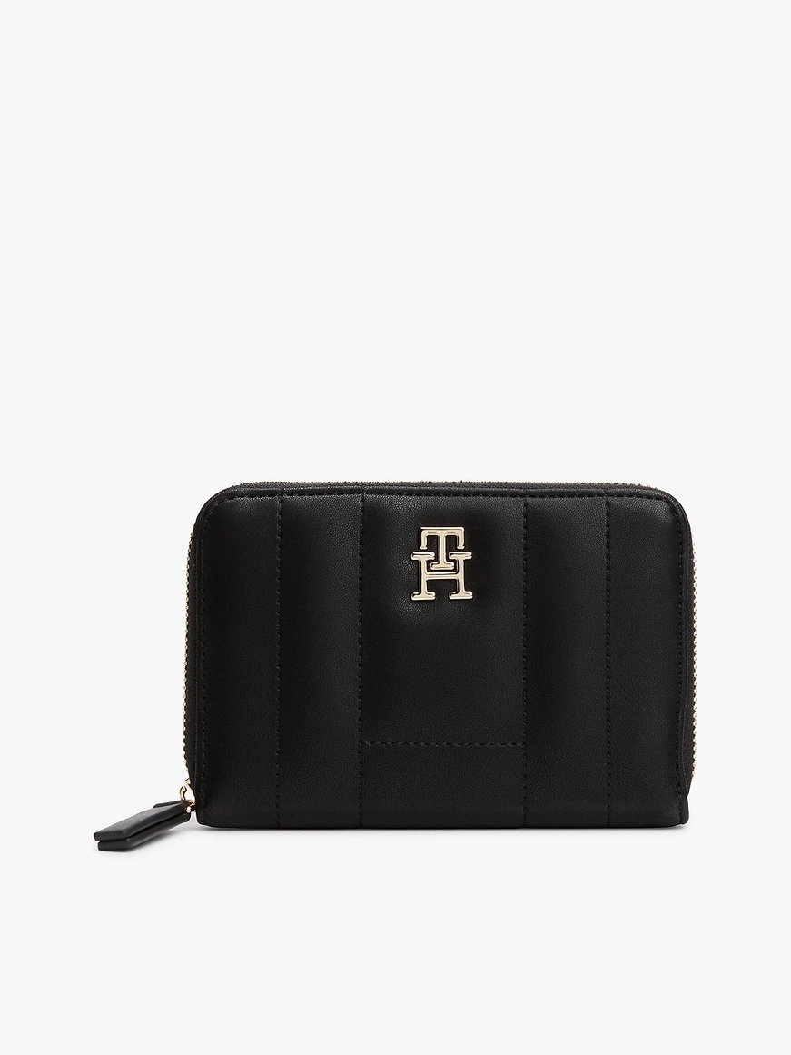 TOMMY HILFIGER Tommy Hilfiger Kadın Bozuk Para Bölmeli Fermuarlı TH Monogram Logolu Siyah Cüzdan AW0AW17476-BDS