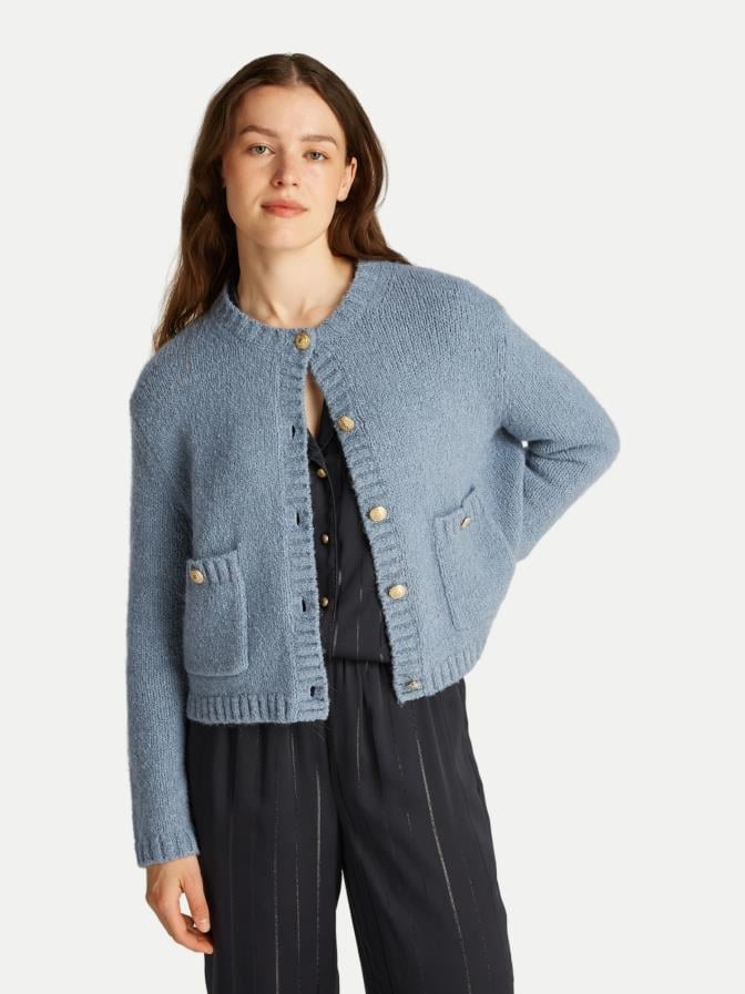 Tommy Hilfiger Tommy Hilfiger Kadın Cep Detaylı Düğme Kapamalı Regular Fit Mavi Hırka WW0WW44473-DY9