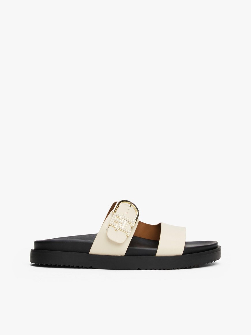 TOMMY HILFIGER Tommy Hilfiger Kadın Deri TH Tokalı Rahat Yumuşak Taban Bej Sandalet FW0FW08512-ACJ