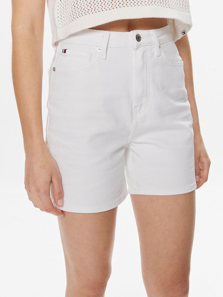 Tommy Hilfiger Tommy Hilfiger Kadın Dokuma Kumaş  Normal Bel  Düz Model Beyaz Şort WW0WW41321-YCF