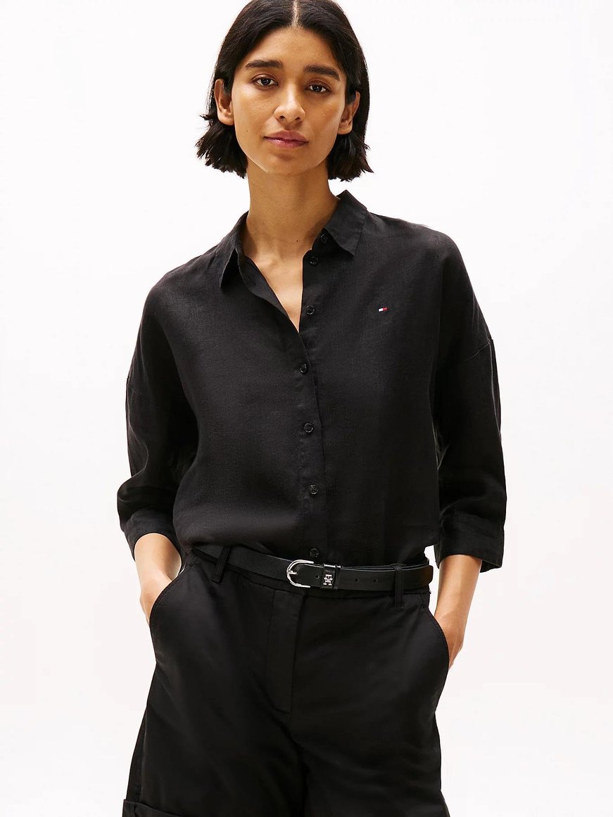 TOMMY HILFIGER Tommy Hilfiger Kadın Düğme Kapama Çizgili Uzun Kol Pamuklu Siyah Gömlek WW0WW46169-BDS