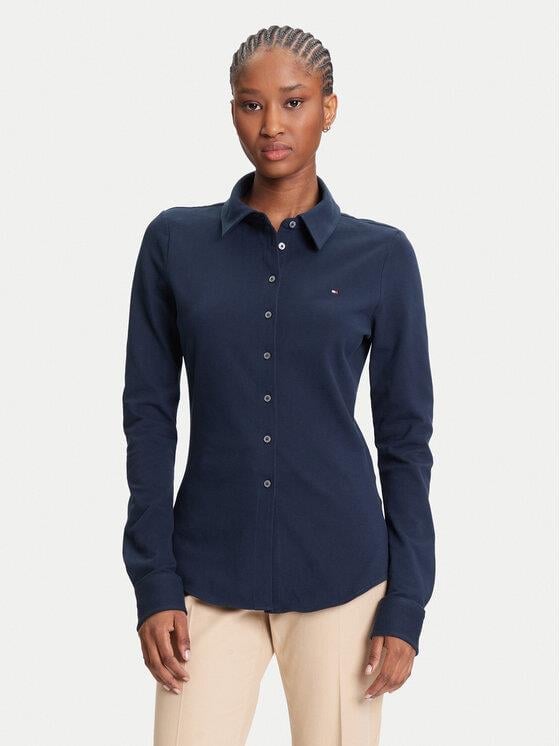 TOMMY HILFIGER Tommy Hilfiger Kadın Gömlek Yaka Düğme Kapama Uzun Kol Slim Fit Lacivert Gömlek WW0WW43528-C1G