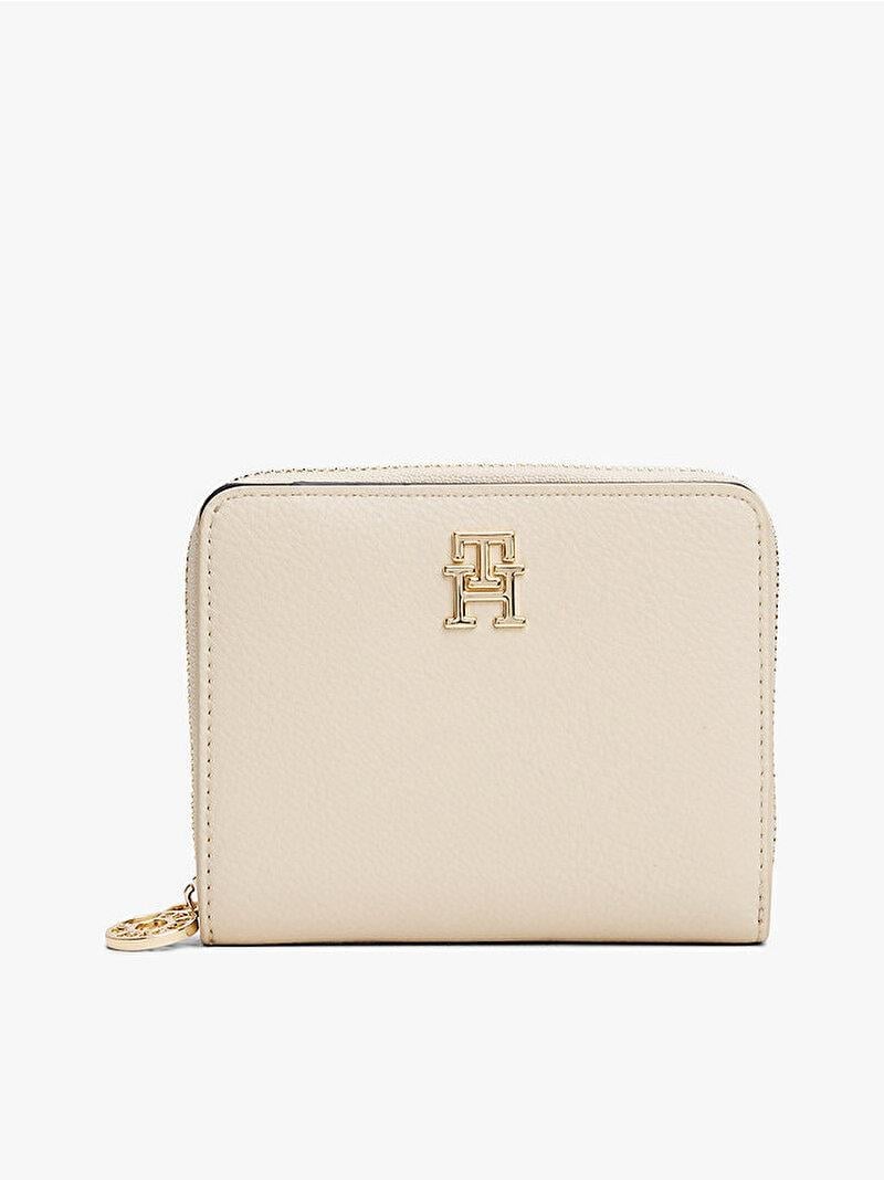 TOMMY HILFIGER Tommy Hilfiger Kadın Gold TH Monogram Logolu Bozuk Para Bölmeli Bej Cüzdan AW0AW17473-ACI