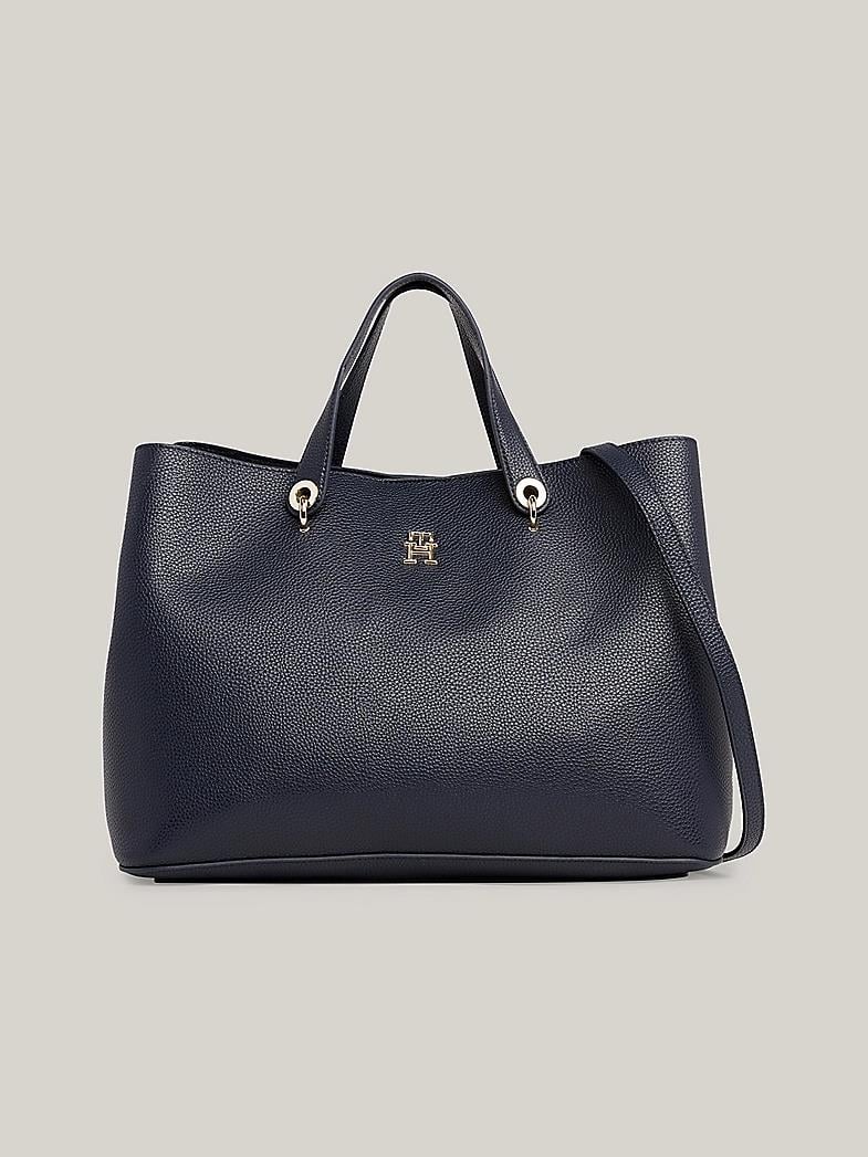 Tommy Hilfiger Tommy Hilfiger Kadın Logolu Deri Kart Bölmeli Günlük Kullanım Lacivert Omuz Çantası AW0AW15177-DW6