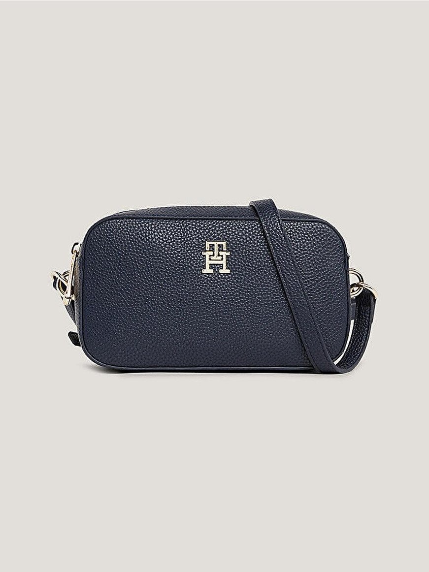 Tommy Hilfiger Tommy Hilfiger Kadın Logolu Deri Kart Bölmeli Günlük Kullanım Lacivert Omuz Çantası AW0AW15179-DW6