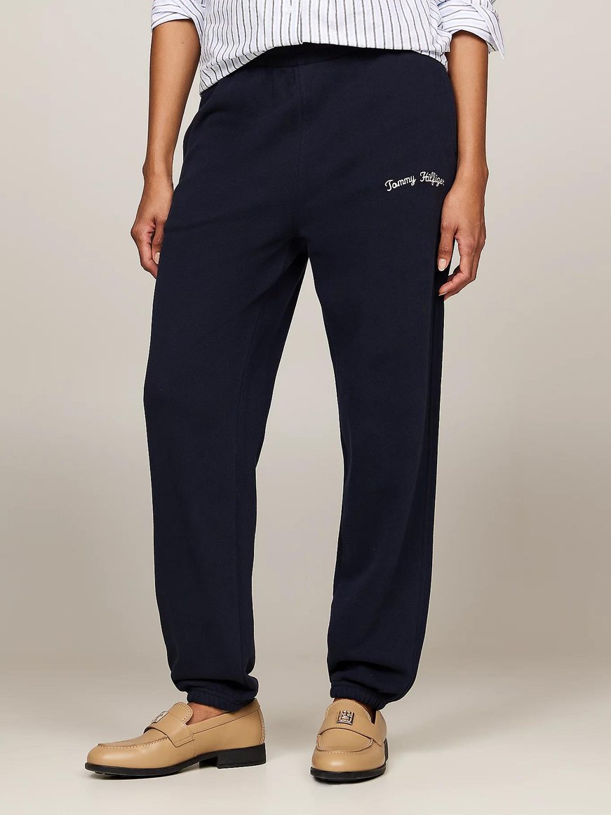 Tommy Hilfiger Tommy Hilfiger Kadın Logolu Beli Paçası Lastikli Rahat İp Bağlamalı Lacivert Spor Eşofman Altı WW0WW42718-DW5
