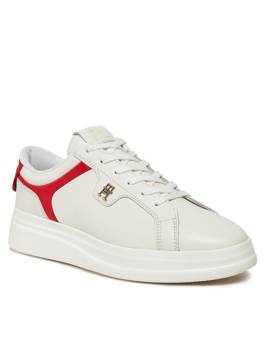 Tommy Hilfiger Tommy Hilfiger Kadın Marka Logolu Bağcıklı Kaydırmaz Tabanlı Günlük Beyaz Sneaker FW0FW07460-0K5