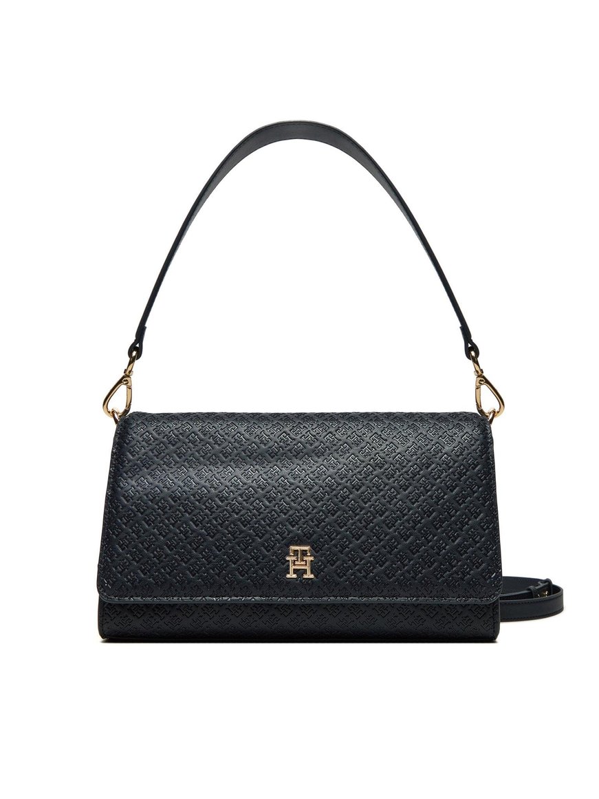 Tommy Hilfiger Tommy Hilfiger Kadın Monogram TH Logo Baskılı Çıtçıtlı Ayarlanabilir Omuz Askılı Mavi Omuz Çantası AW0AW16933-DW6
