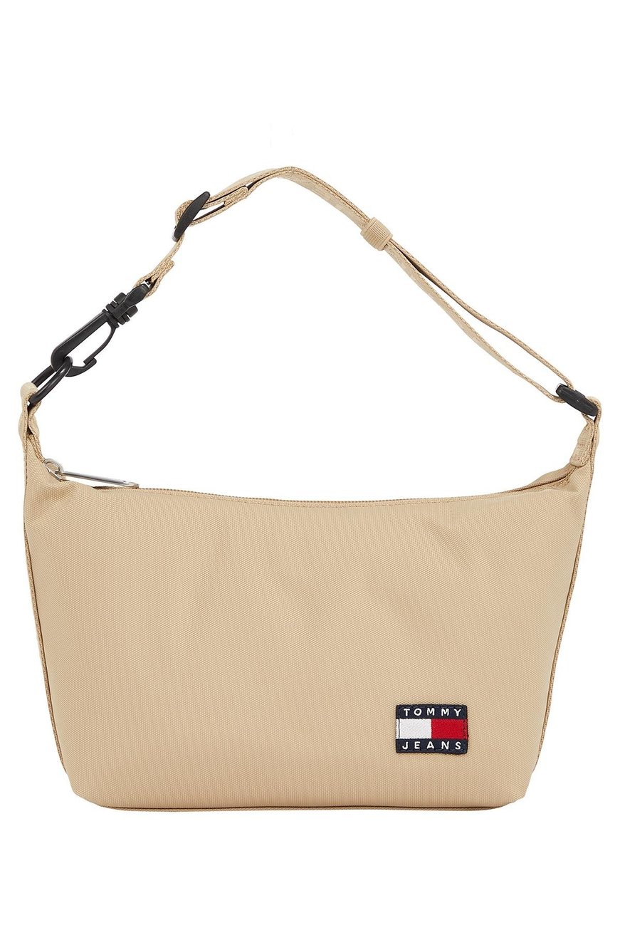 TOMMY HILFIGER Tommy Hilfiger Kadın Ön Tarafta Kabartmalı Logo İç Bölmeli Bej Omuz Çantası AW0AW17287-ACT