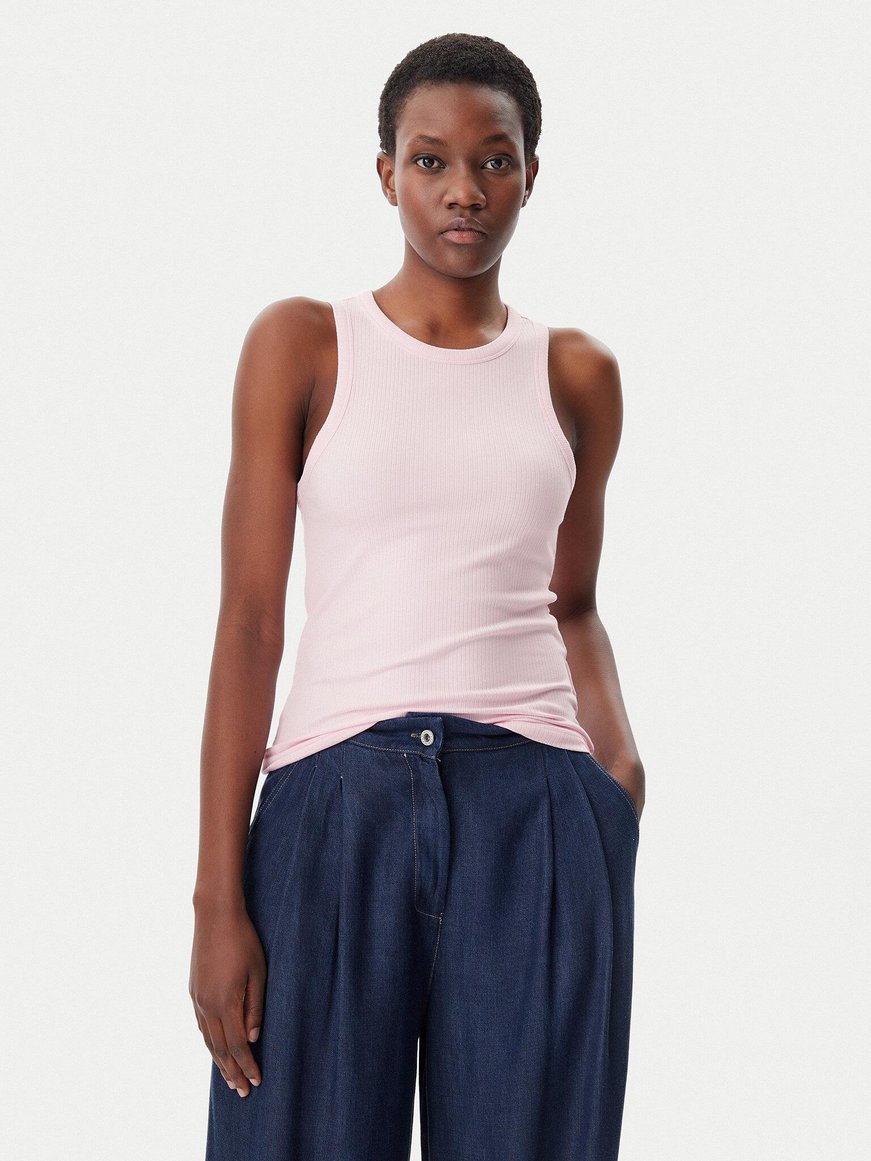 TOMMY HILFIGER Tommy Hilfiger Kadın Pamuklu Yuvarlak Kolsuz Günlük Pembe Bluz WW0WW38635-TOG