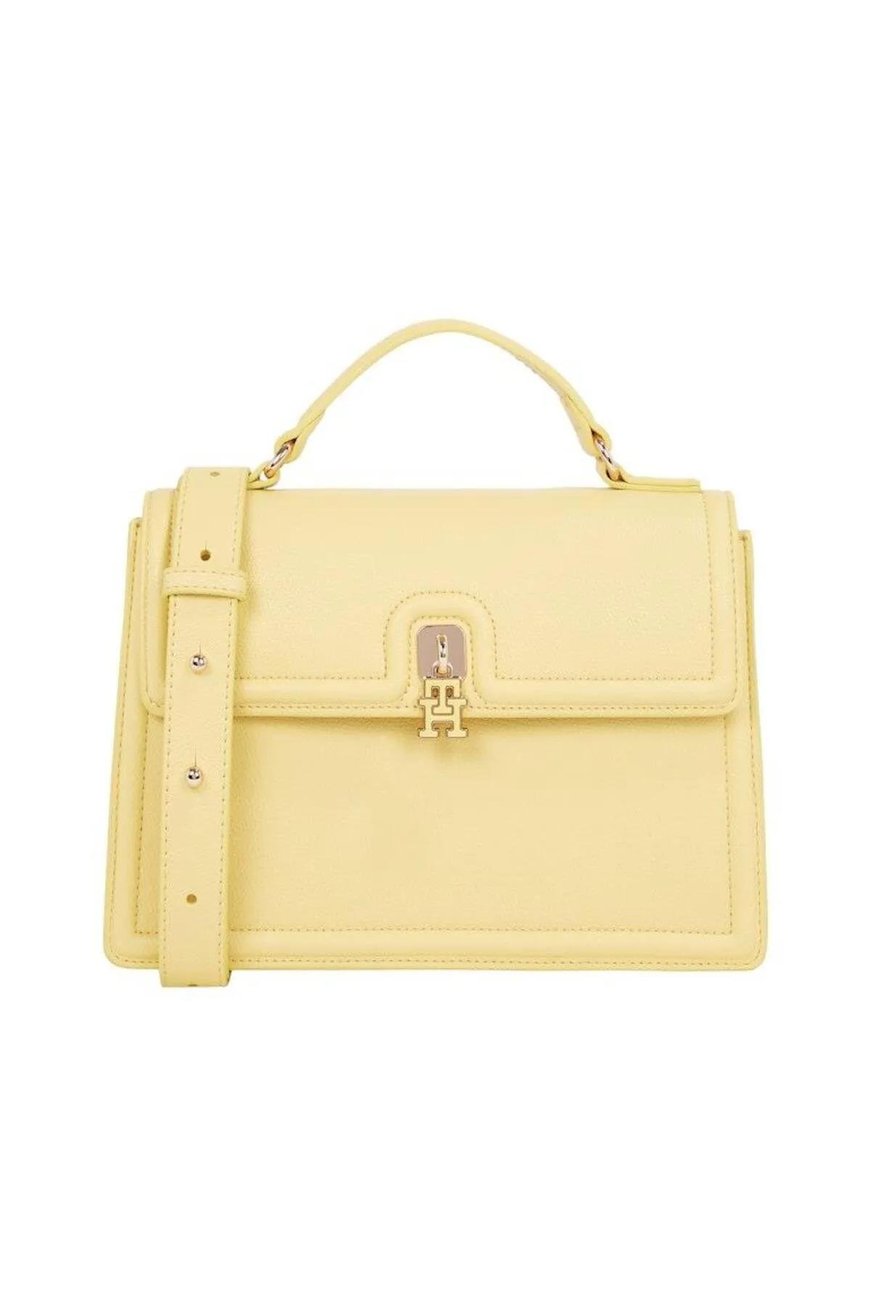 TOMMY HILFIGER Tommy Hilfiger Kadın TH Monogram Logolu Mini Kilit Kapamalı Ayarlanabilir Çıkarılabilir Omuz Askılı Sarı Omuz Çantası AW0AW17176-ZQM
