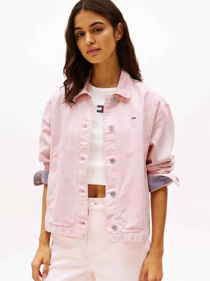 TOMMY HILFIGER Tommy Hilfiger Kadın Uzun Kol Denim Kumaş Düğme Kapamalı Pembe Ceket DW0DW20230-TH3