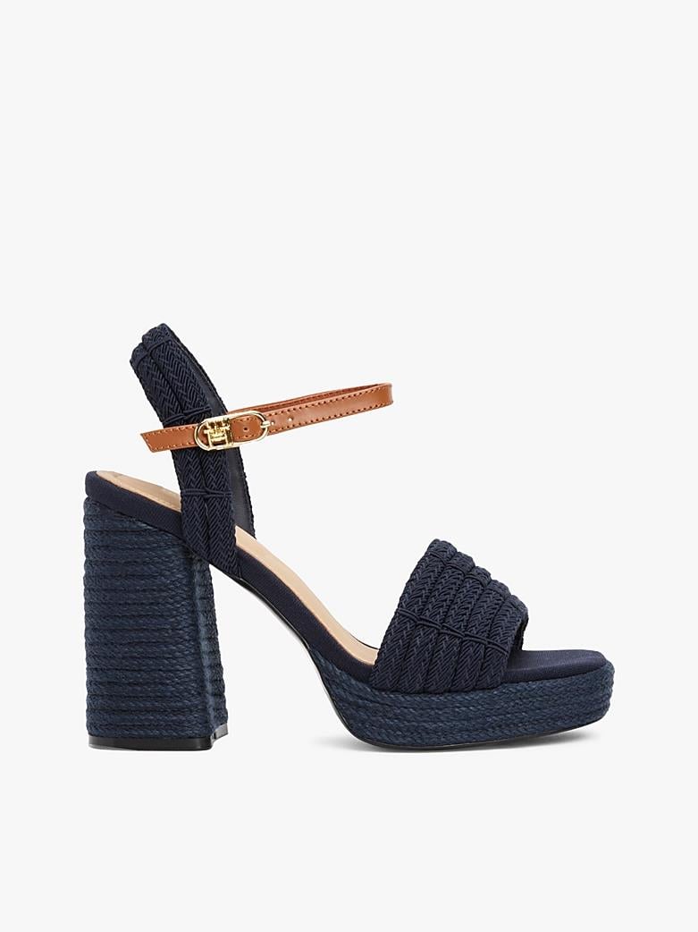 TOMMY HILFIGER Tommy Hilfiger Kadın Yüksek Kalın Hasır Topuk Bilek Bağlama Rahat Lacivert Sandalet FW0FW08425-DW6