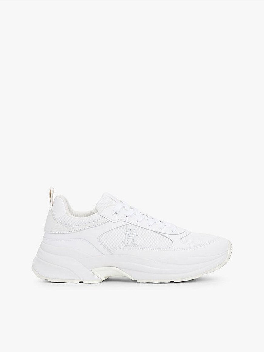 TOMMY HILFIGER Tommy Hilfiger Kadın Yüksek Taban Düşük Bilekli TH Monogram Logolu Deri Beyaz Sneaker FW0FW08474-YBS