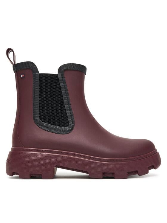 Tommy Hilfiger Tommy Hilfiger Kadın Yüksek Rahat Taban Elastik Bilek Bantlı Bayrak Logo İmzalı Bordo Bot & Bootie FW0FW08974-H04