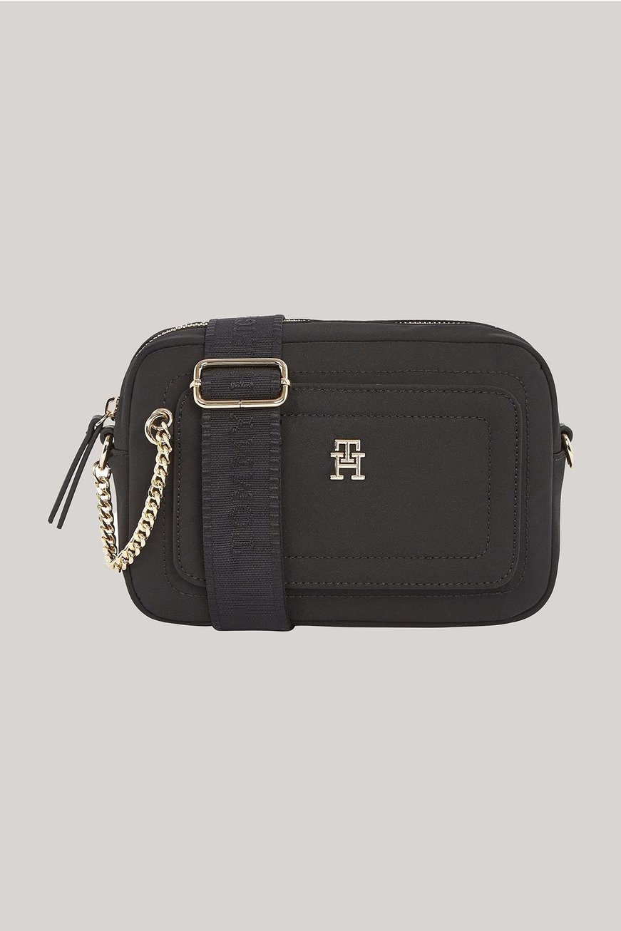 TOMMY HILFIGER Tommy Hilfiger Kadın Zincir Aksesuar Detaylı Ayarlanabilir Askılı Siyah Omuz Çantası AW0AW16900-BDS