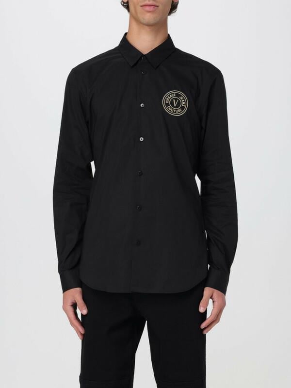 Versace Versace Erkek Gömlek Yaka Uzun Kollu Logo Baskılı Siyah-Altın Gömlek 78GALYS2CN002-G89