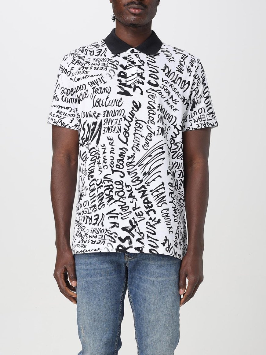 Versace Versace Erkek Polo Yaka Logo Baskılı Kısa Kollu Beyaz-Siyah Polo Yaka T-Shirt 78GAG6R0JS459-L02