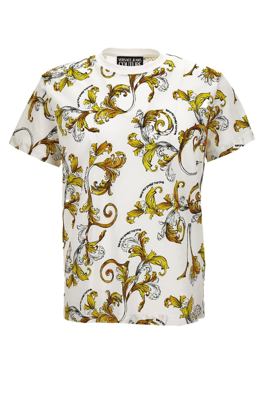Versace Versace Erkek Yuvarlak Yaka Kısa Kollu Pamuklu Grafik Desenli Beyaz-Altın T-Shirt 78GAH6S0JS458-G03