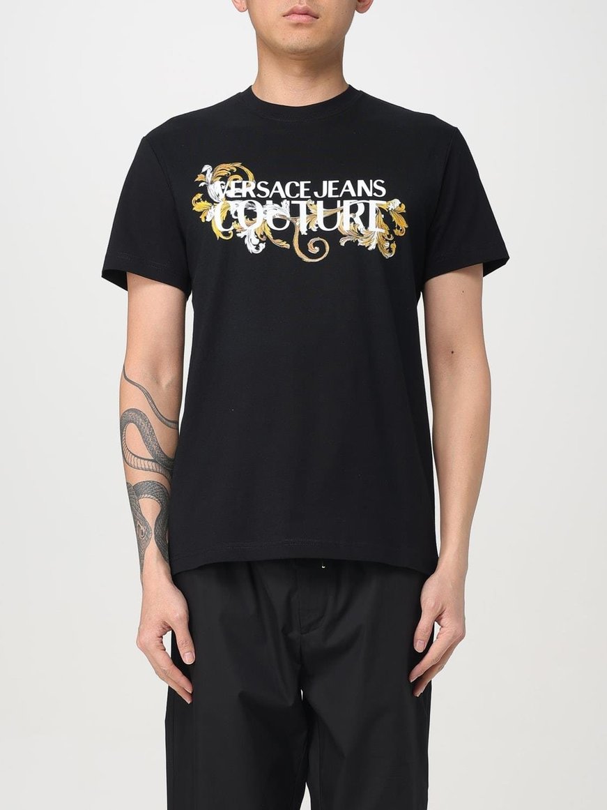 Versace Versace Kadın Bisiklet Yaka Kısa Kol Versace Yazı ve Desenli Siyah T-Shirt 78GAHC05CJ01C-G89
