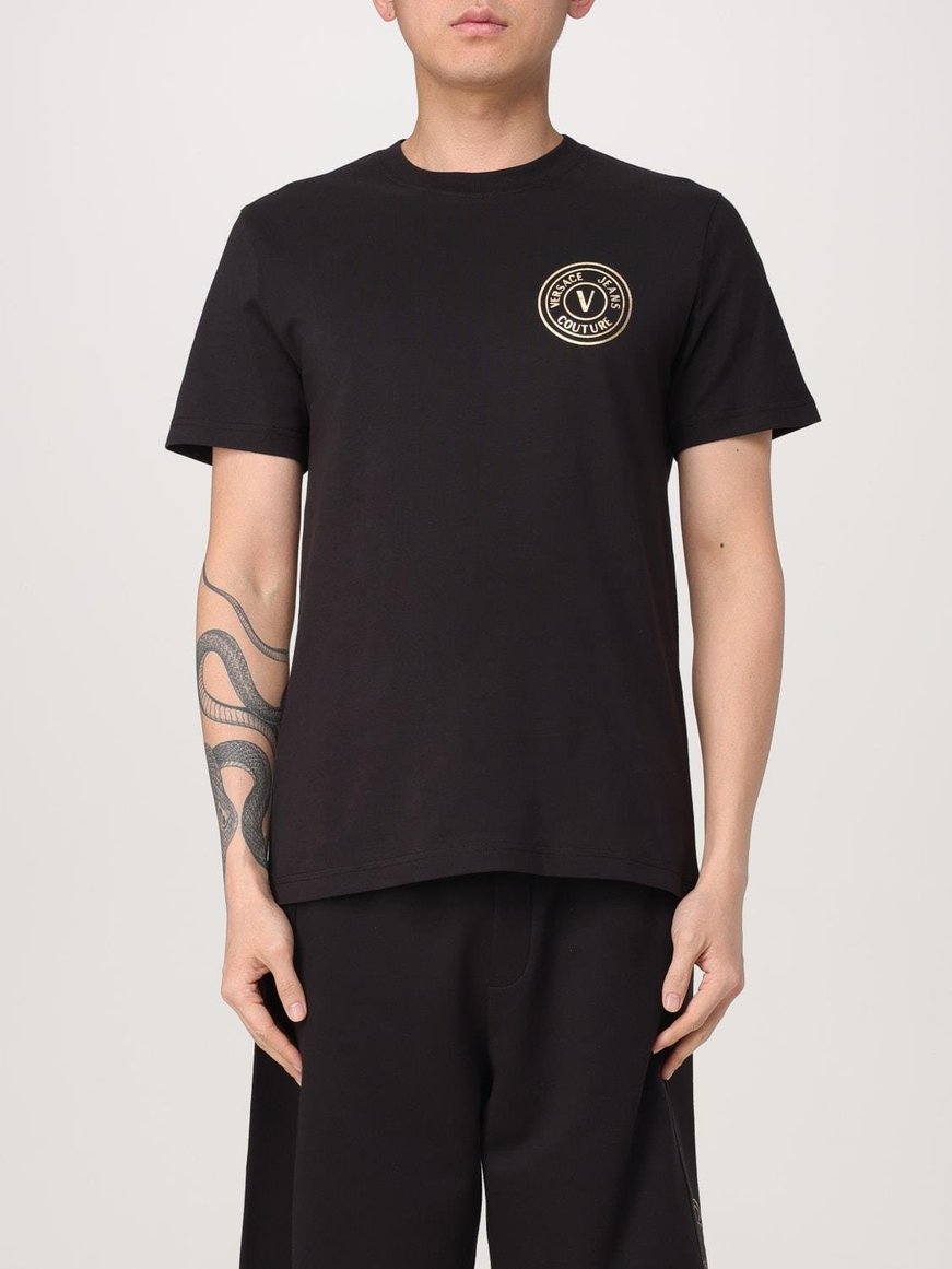 Versace Versace Kadın Küçük Logo Detaylı Bisiklet Yaka Kısa Kollu Siyah T-Shirt 78GAHT00CJ00T-G89