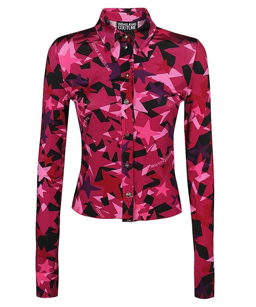 Versace Versace Kadın Marka Logolu Uzun Kollu Slim Fit Pembe Gömlek 75HAL213 JS213-455
