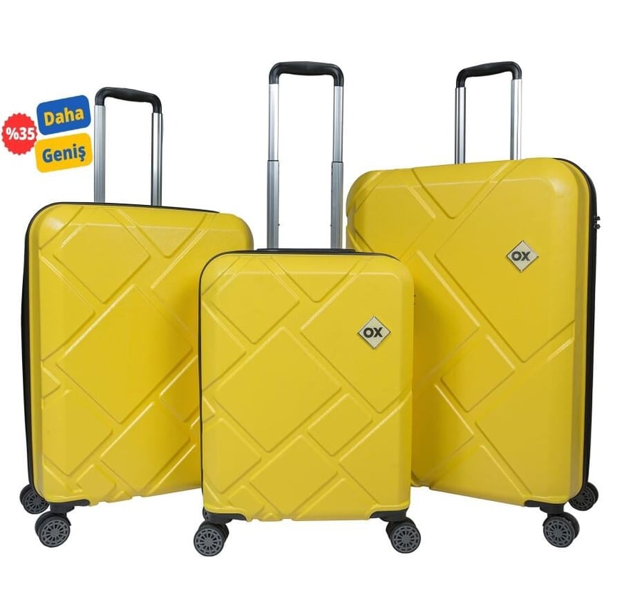 OX ISLAND 3 LÜ SARI VALİZ SETİ (BÜYÜK + ORTA + KABİN )
