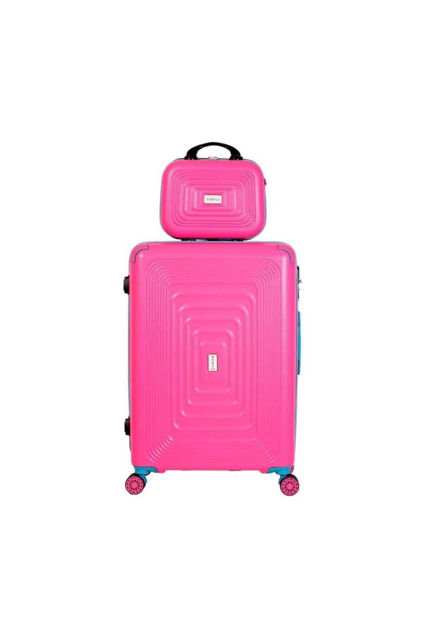 Pembe 3 Lü Valiz Seti (büyük + Orta + Makyaj )