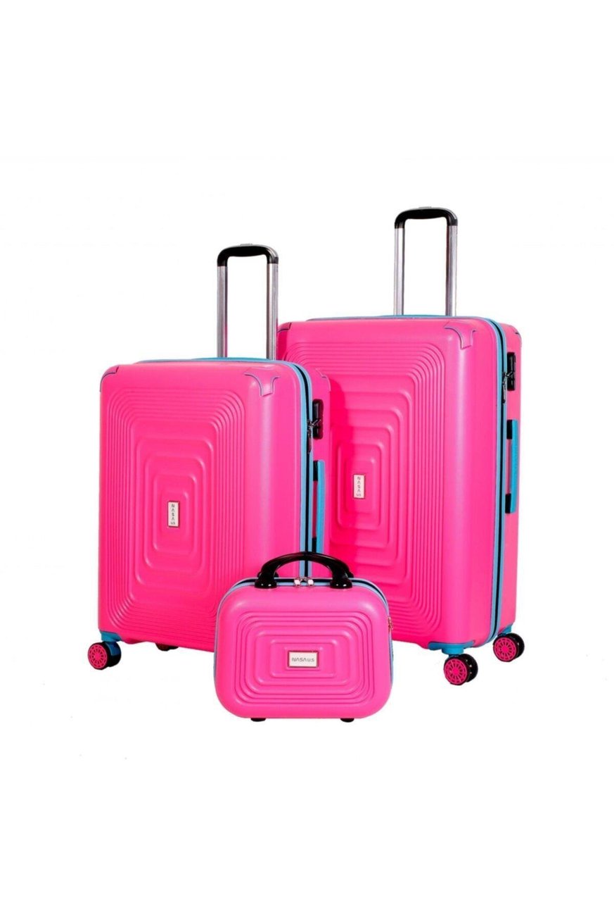 Pembe 3 Lü Valiz Seti (büyük + Orta + Makyaj )