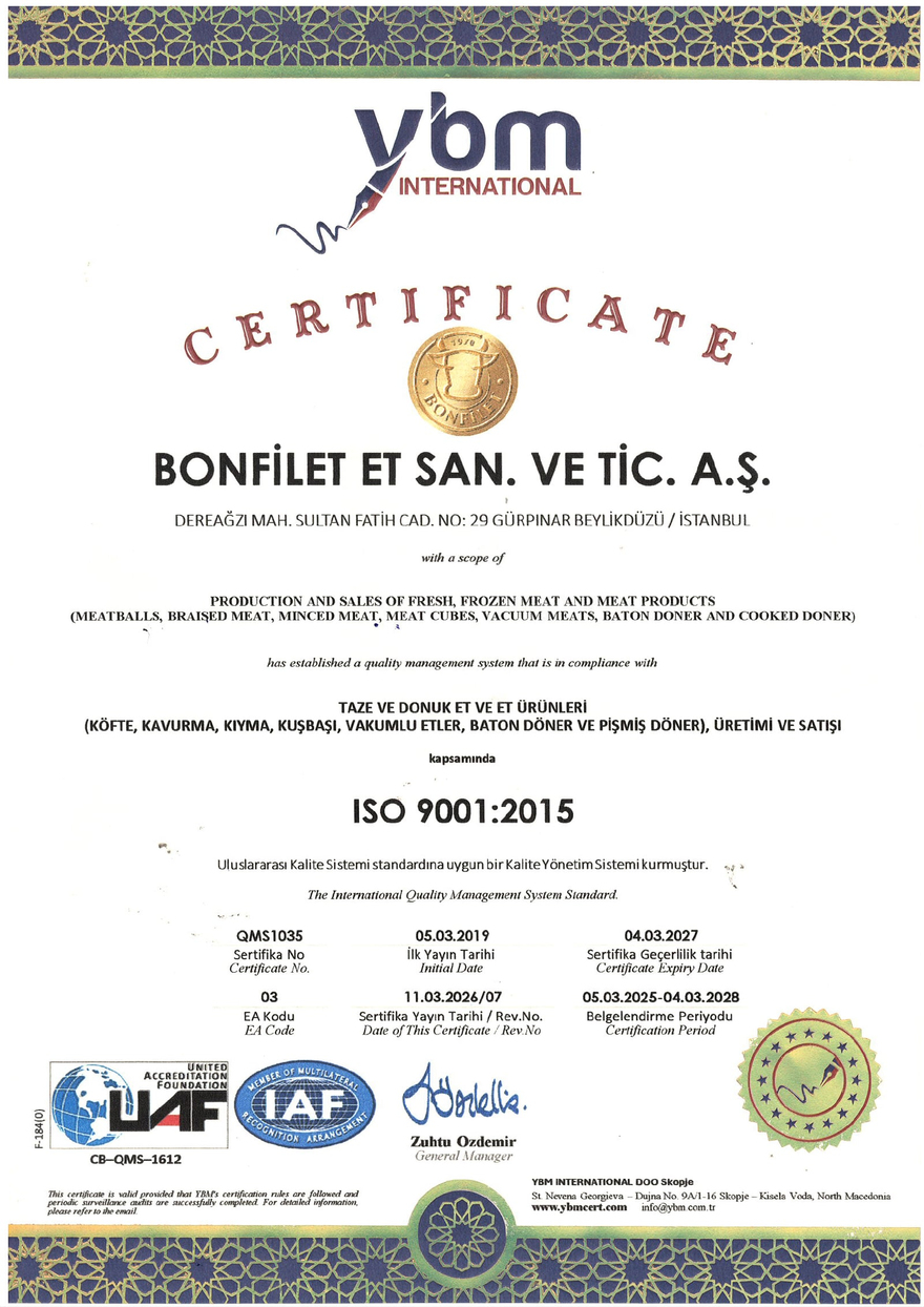 ISO 9001:2015 Kalite Yönetimi Belgesi