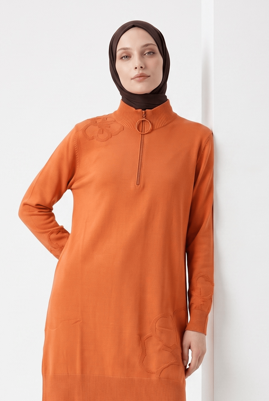 Armine Çiçek Desenli Triko Tunik 25KTD4111 Şeftali