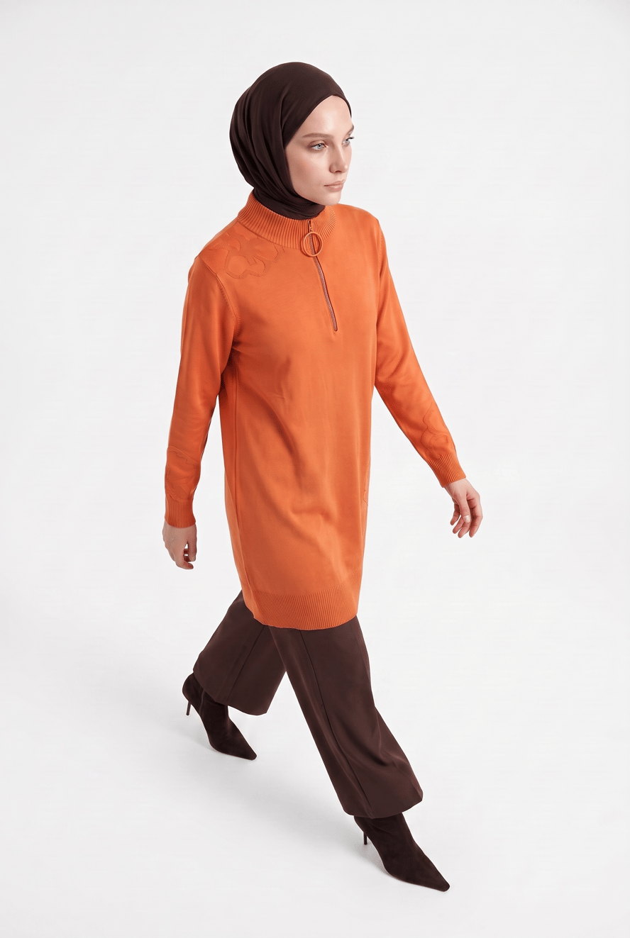 Armine Çiçek Desenli Triko Tunik 25KTD4111 Şeftali