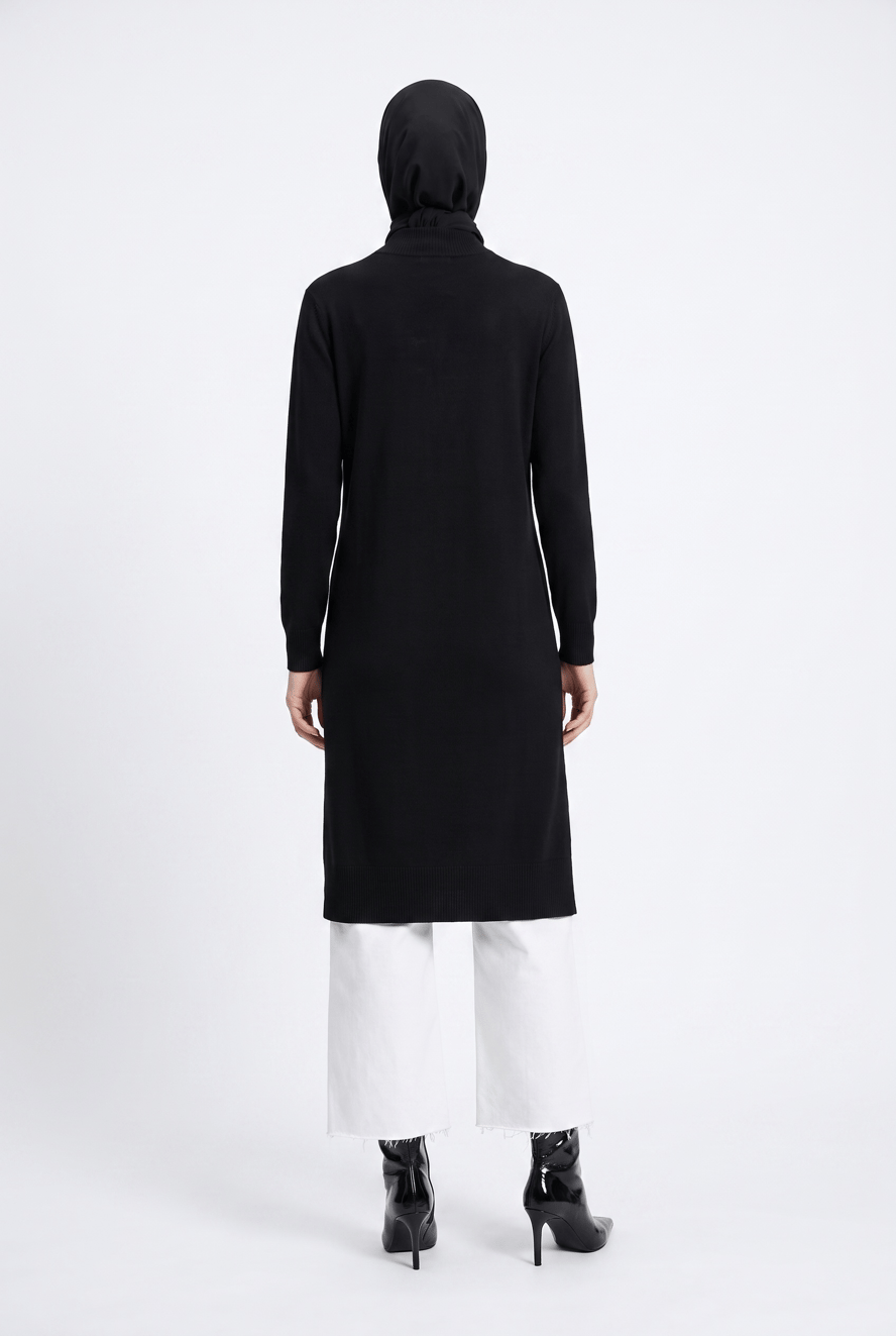 Armine Çiçek Desenli Triko Tunik 25KTD4111 Siyah