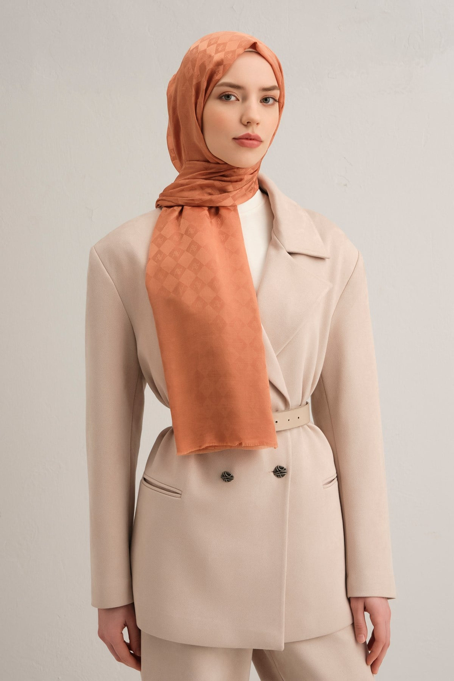 Armine Elegance İpek Pamuk Kare Monogram Şal 10075